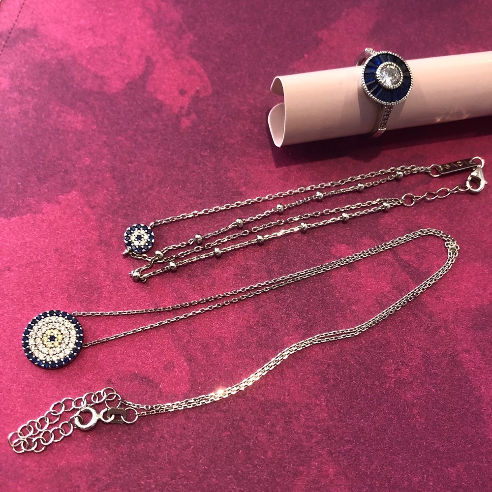 Cute 925 silver set with Blue and clear CZ’s